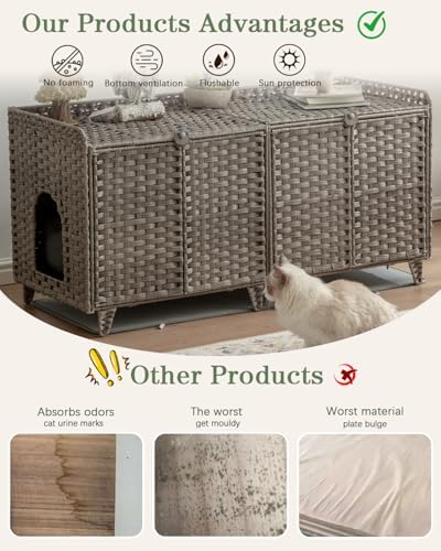 SETVSON Cat Litter Box Enclosure for 2 Cats, Double Room Cabinet, Gray