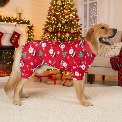 KYEESE Dog Christmas Pajamas for Medium Large Dogs Red Santa Velvet Onesie