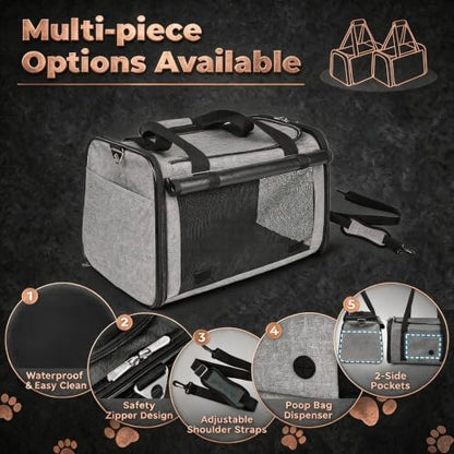 YUDODO 2 Packs 25 lbs Soft Sided Pet Carrier for Large Cat & Small Dog