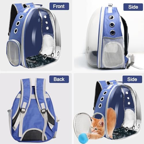 Cat Backpack Carrier, Pet Cat Carrier with Ventilated Design for Carrying Puppy Cats, Pet Carrier Backpack for Traveling/Hiking/Camping/Outdoors Airline Approved Travel Carrier (Blue)