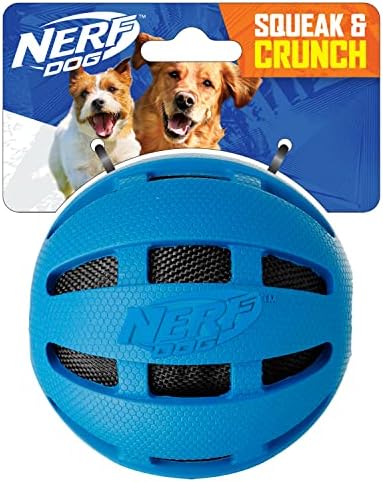 Nerf Dog Crunch and Squeak Rubber Ball Dog Toy, Single, Medium/Large, Blue