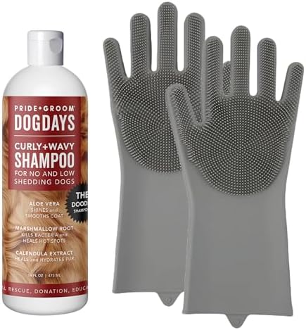 Pride and Groom DogDays Curly + Wavy The Scrub Kit - Natural Dog Shampoo with Silicone Scrubber Gloves for Low or No-Shedding Breeds with Coat Massage, Clean Ingredients, and Gentle Pet Grooming Care