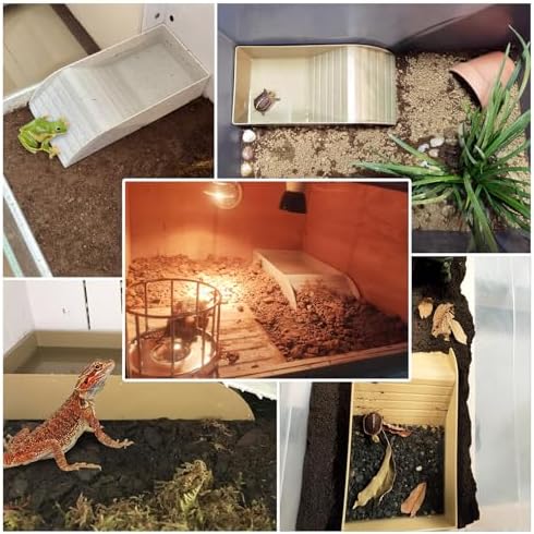 kathson Tortoise Water Dish with Ramp and Basking Platform, Reptile Water Bowl Turtle Soaking Tub Hermit Crab Bathing Pool for Amphibians Habitat Accessories (Brown)
