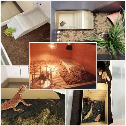 kathson Tortoise Water Dish with Ramp and Basking Platform, Reptile Water Bowl Turtle Soaking Tub Hermit Crab Bathing Pool for Amphibians Habitat Accessories (Brown)