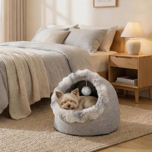 Avont Cat Bed Cave for Indoor Cats, Semi-Enclosed with Washable Cushion