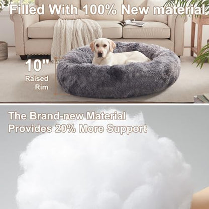 45 in Faux Fur Donut Dog Bed for Extra Large Dogs,Tie-dye Grey