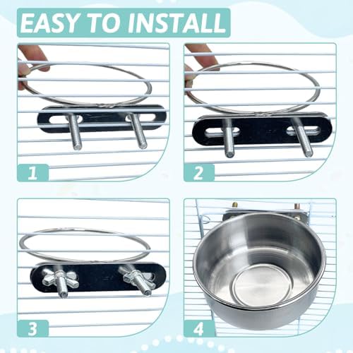 PINVNBY Stainless Steel Bird Bowl Parrot Food Water Bowls with Clamp Holder Bird Feeder Dish Cups Crate Bowls for Cockatiel Pigeons Conure Budgies African Greys (2PCS Screw Size: L)
