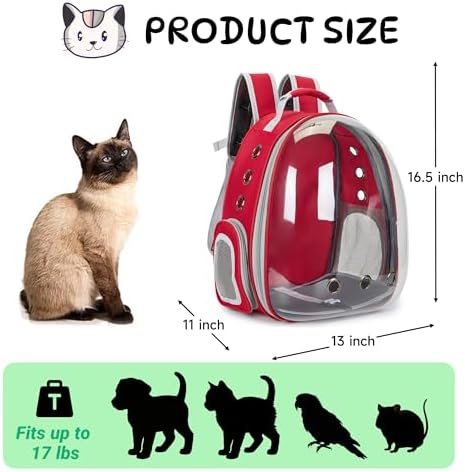 Cat Backpack Carrier Bubble Carrying Bag (Red)