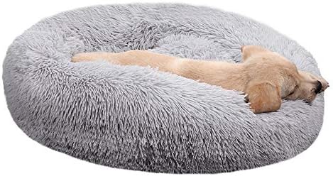 Plush Calming Donut Dog Bed for Small to Medium Dogs, 28 Inch Round Pet Bed