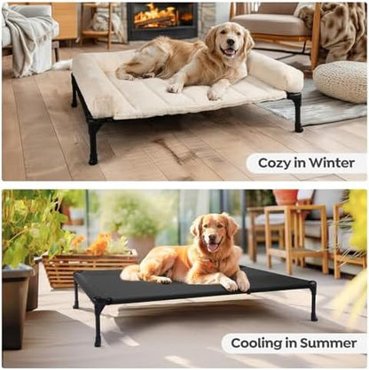 Veehoo Elevated Dog Beds Medium Sized Dog with Fluffy Plush Bolster Cushion