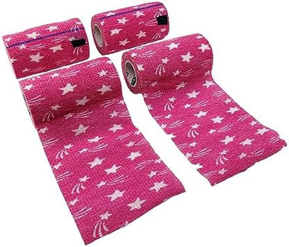 SyrFlex Cohesive Bandage 4” HOT Pink Star 4pk