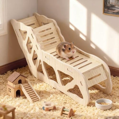 3-Piece Set Hamster Cage Accessories Wooden Hamster Platform Toys for Dwarf Syrian Hamsters Gerbils Other Small Pets