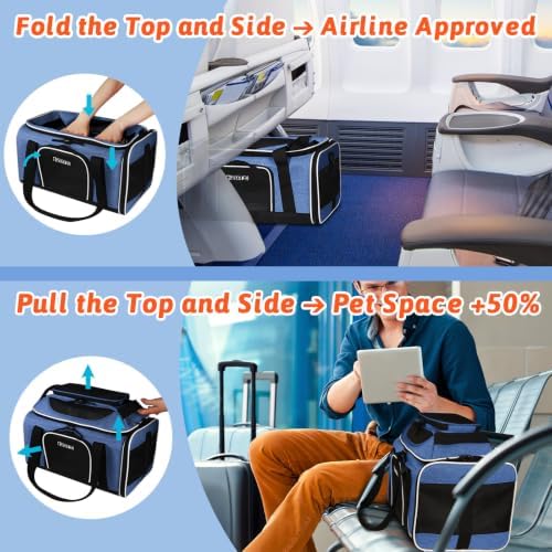 Petskd Top and Side Expandable Small Pet Carrier Airline Approved, Blue