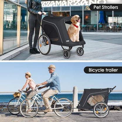 R8 Pro Extra Large Foldable Pet Stroller, Dog Stroller & Pet Trailer for Large Dogs Under 100 lbs, Unmovable, Disabled & Pregnant Dogs - Conveniently Carriable by Bike and Car, Black