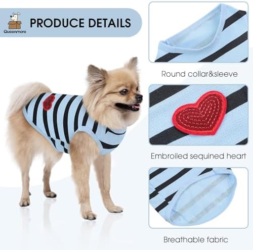 Queenmore Small Dog Shirt,Soft Breathable Dog Shirt for Dogs Cats Boy Girl,Pet Clothes for All Season,Breathable Lightweight Pet Tshirt for Frenchie, Dachshund, Yorkie