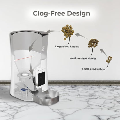 Smart HD Pet Feeder, 6L Dry Food Capacity, 1080p Camera, 2-Way Audio, Scheduled Meals, Backup Power, Easy to Clean, Anti-Jam Design for Cat & Dog, White/Stainless Steel