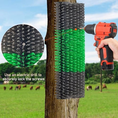 4PCS Livestock Scratch Brushes, Green (Including 304 Stainless Steel Screws, Best Firm Bristle Brushes, Suitable for Horses, Cows, Sheep, Pigs, Deer etc.)