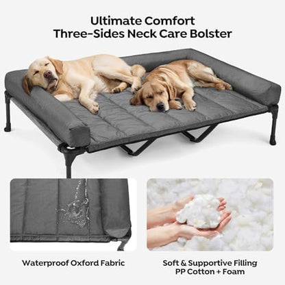Veehoo Outdoor Elevated Dog Bed with Waterproof Bolster Cushion, Cooling
