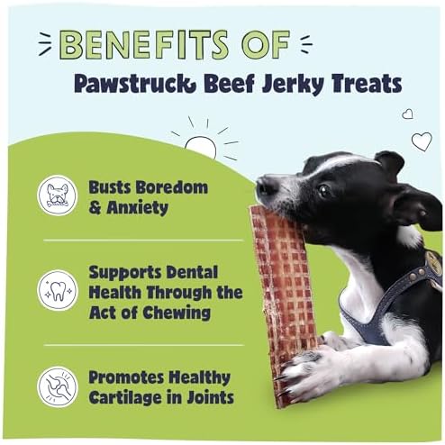 Pawstruck Premium Beef Jerky Dog Treat Chews, 4"-6" Strips – Hip & Joint Health, Naturally Rich in Glucosamine & Chondroitin, No Added Preservatives – 15 Count
