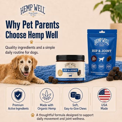 Hemp Well Hip & Joint Dog Soft Chews with Glucosamine & Hemp, MSM, 30 Count