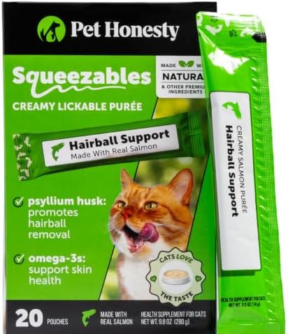 Pet Honesty Vet Backed Hairball Remedy Lickable Puree, Salmon, 20 Ct
