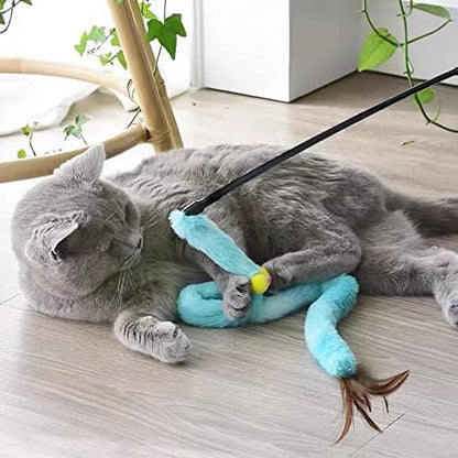 Cat Toys for Indoor Toys,Rainbow Cat Wand Toys,Feather Flips Plush Ball Cat Toys,Interactive Feather Toy for Teaser Play and Chase Exercise with Kitten 3 Pack (Pack 3)