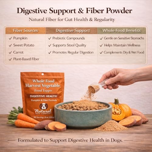 Natural Dog Company Harvest Vegetable Granules Dog Food Topper – Pumpkin Digestive Support Granules for Dogs, Fiber-Rich Superfood Blend for Gut Health, Holistic Care & Prebiotic Fiber, 8oz Bag