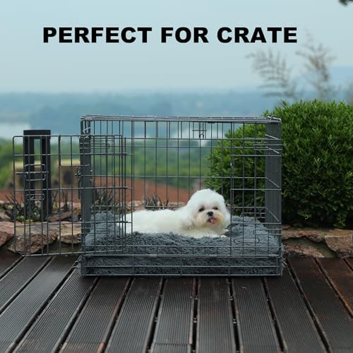 Bedfolks Waterproof Dog Crate Bed, Plush Dog Pad, 23"x18", Solid Dark Grey