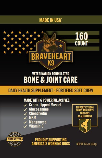 Dog Joint Supplement – Hip & Joint Chews for Dogs | Glucosamine, Chondroitin, MSM & Green Lipped Mussel | Supports Mobility & Cartilage | Braveheart K9 | Made in USA