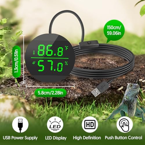 QZQ Reptile Thermometer and Humidity Gauge, Digital Display, 2-Pack Black