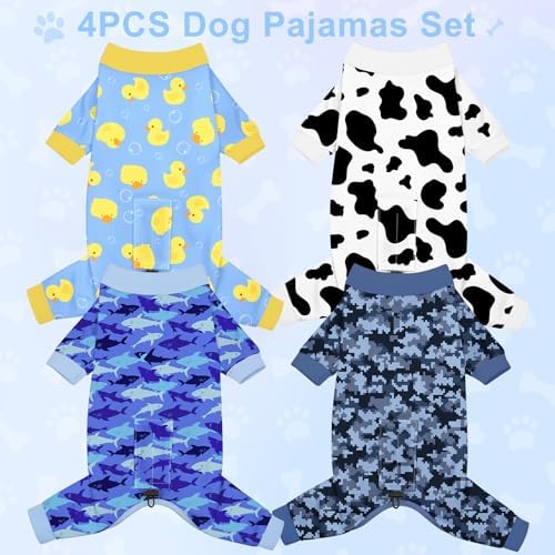 Bienbee Dog Pajamas, 4 Pack Adjustable Onesies for Small to Large Dogs XL