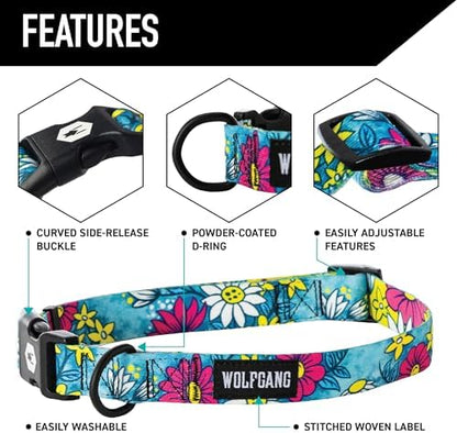 Wolfgang Wide Venture Dog Collar Lazydaisy Print Medium