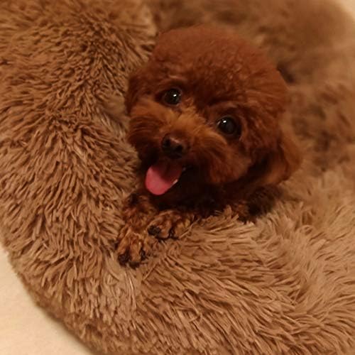 Plush Calming Donut Dog Bed for Small to Medium Dogs, 28 Inch Round Pet Bed
