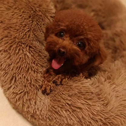 Plush Calming Donut Dog Bed for Small to Medium Dogs, 28 Inch Round Pet Bed