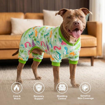 KYEESE Velvet Dog Pajamas for Large Dogs Soft Onesie Shirt, Dinosaurs