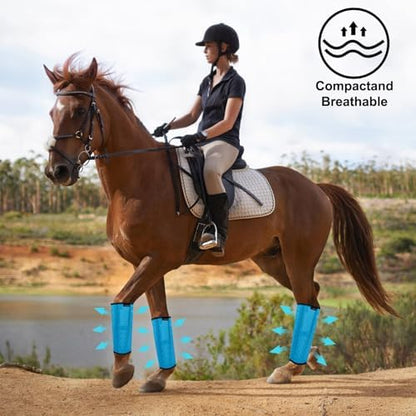 FOXLVDA Pony Fly Boots (Donkey/Mini Horse), Set of 4 - Loose Fitting Design, Breathable, Adjustable & UV Protective with Support Bars for Reduce Stomping & Leg Fatigue, 13hh-14.2hh (Blue, Medium)
