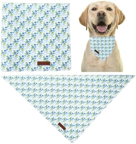 Blueberry Dog Bandana, Spring Summer Blueberry with Bowtie Puppy Bandana for Girl Female Dogs, Soft Cotton Pet Triangle Bid Scarf Kerchief for Girl Boy Dogs or Cats
