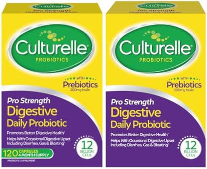 Culturelle Pro Strength Daily Probiotic, Digestive Capsules, Naturally Sourced Probiotic Strain Proven to Support Digestive & Immune Health, Gluten & Soy Free, 4 Month Supply, 60 Count (Pack of 2)