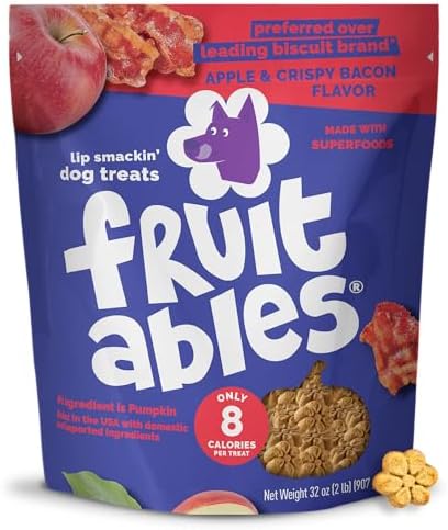Fruitables Baked Dog Treats, Healthy Pumpkin Treat for Dogs, Low Calorie & Delicious, Made Without Wheat, Corn and Soy, Made in the USA, Allergy Friendly, Crispy Bacon and Apple Flavor, 32 oz