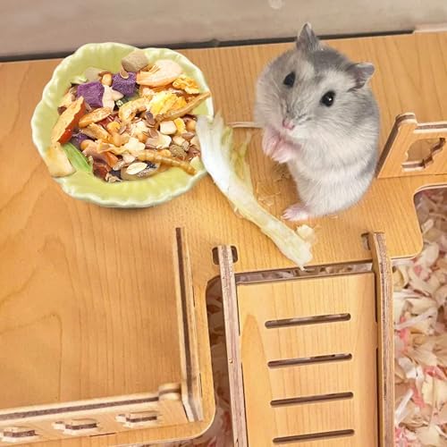 Small Ceramic Pet Hamster Bowl, Easy to Clean Anti Flipping Hamsters Food and Water Bowl, Small Animal Bowls for Dwarf Hamster, Parrots (Yellow, s)
