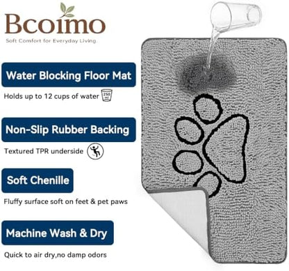 Bcoimo Super Absorbent Dog Door Mat, 30"*20" Anti Slip Mat for Muddy Paws