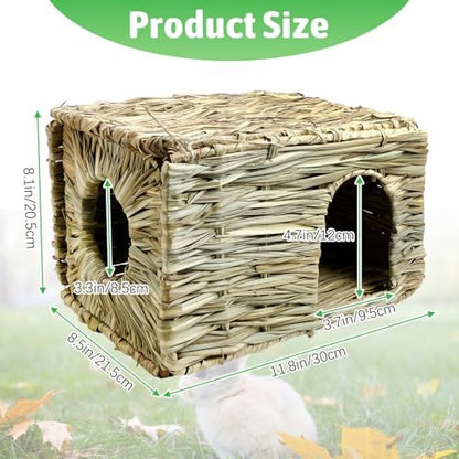 Tfwadmx Rabbit Grass House - Natural Hand Woven Seagrass Play Hay Bed, Hideaway Hut Toy for Bunny Hamster Guinea Pig Chinchilla Ferret