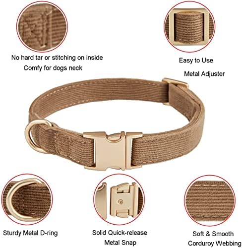 Soft Corduroy Fibric Dog Collar with High Grade Metal Buckle, for Medium Dogs.(Brown,Medium:12-19")