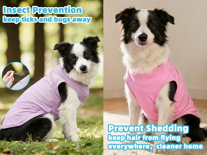 KOOLTAIL Dog Clothes for Large Dogs Boys Girls, 2 Pack Cotton Comfortable Dog T Shirts Coats for Outdoor, UV & Insect Protection Anti-Hair Loss & Lightweight Pet Vest Tank Tops Apparel,Pink&Purple,L