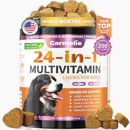 Carmelie Dog Vitamins, 24 in 1 Dog Multivitamins is Human Grade, 200 Chews