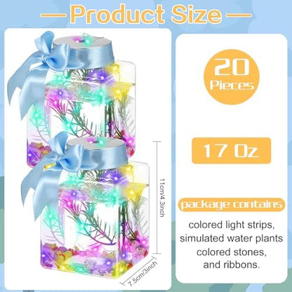 Domensi 20 Pcs 17oz LED Plastic Fish Bowls, Clear Shatterproof Glowing Vases with Ivy, Plastic Fish Tank Unbreakable Aquarium for Carnival Games, Party Home Decoration