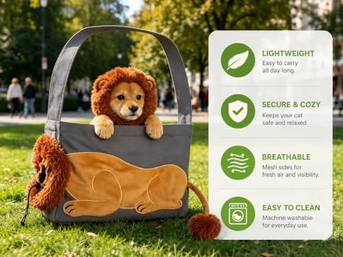 Lion Cat Carrier for Small Cats & Puppies, Canvas Pet Sling Bag