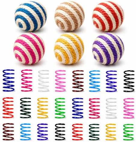 Cat Toys for Indoor Cats, 6 Sisal Balls & 24 Colorful Springs