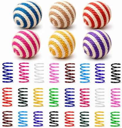 Cat Toys for Indoor Cats, 6 Sisal Balls & 24 Colorful Springs
