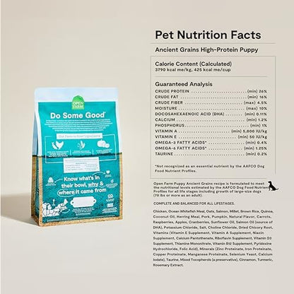 Open Farm Ancient Grains Dry Puppy Food - Chicken & Salmon Kibble - 4 lb